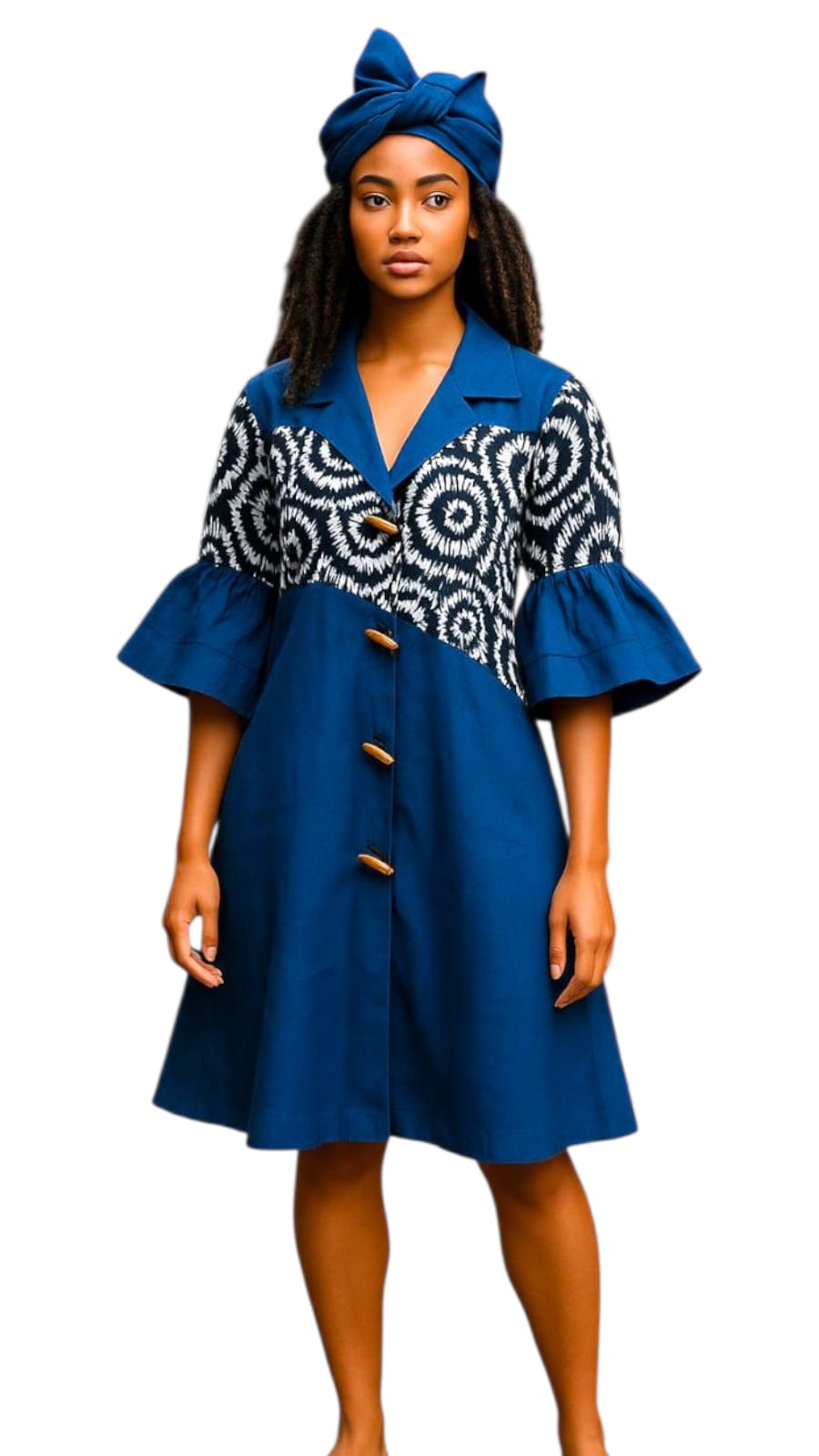 Denim Shirt Dress with Ankara African Print 3139-C