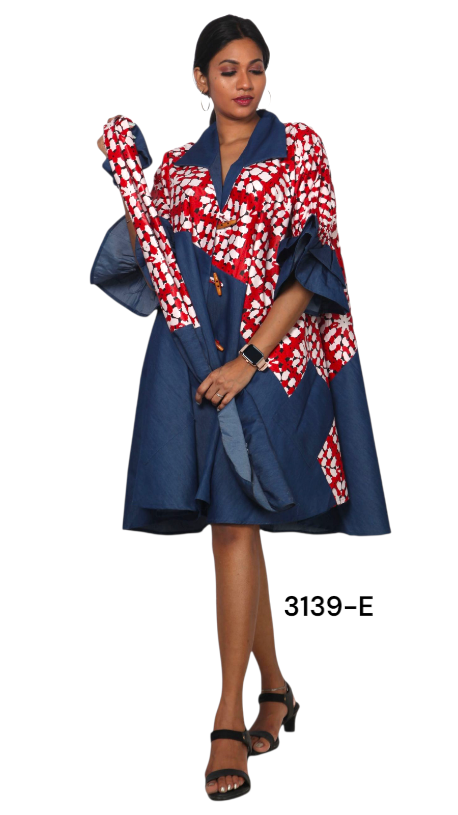 Denim Shirt Dress with Ankara African Print 3139-E