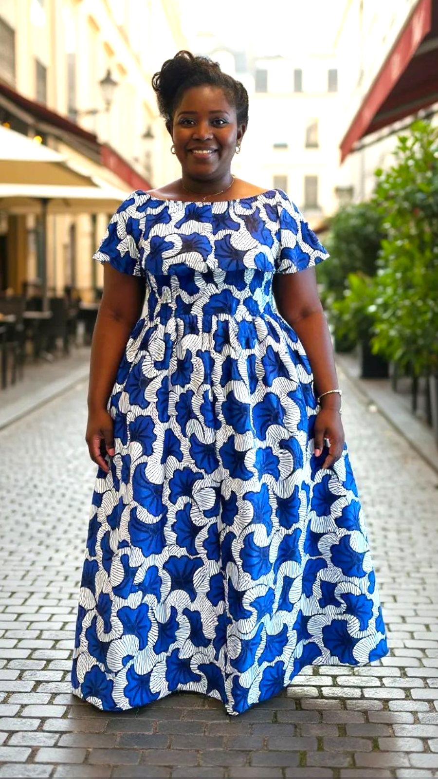 Maxi Frill Dress / Ankara Print / Blue Petal- D048