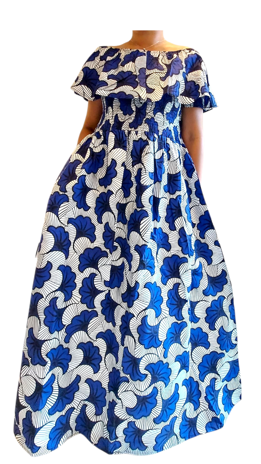 Maxi Frill Dress / Ankara Print / Blue Petal- D048