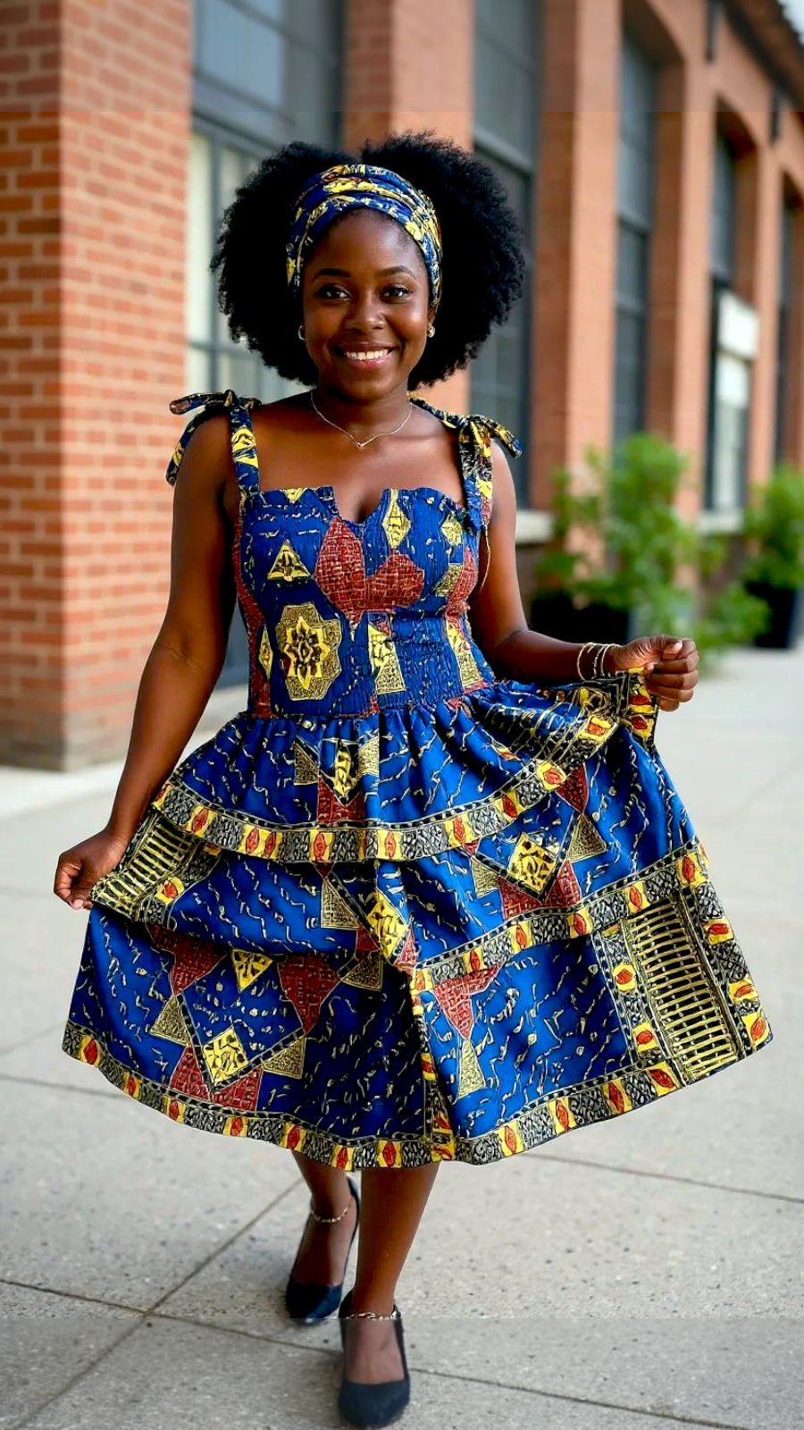 Flounce Dress/Shoulder Straps /African Anarka Print KVZ66