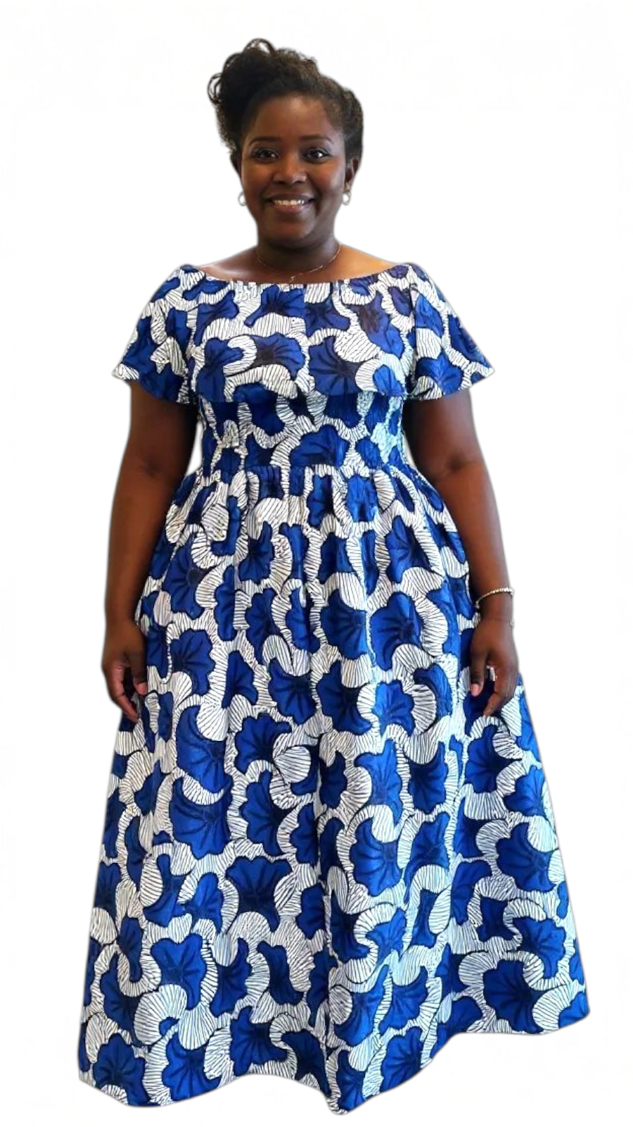 Maxi Frill Dress / Ankara Print / Blue Petal- D048