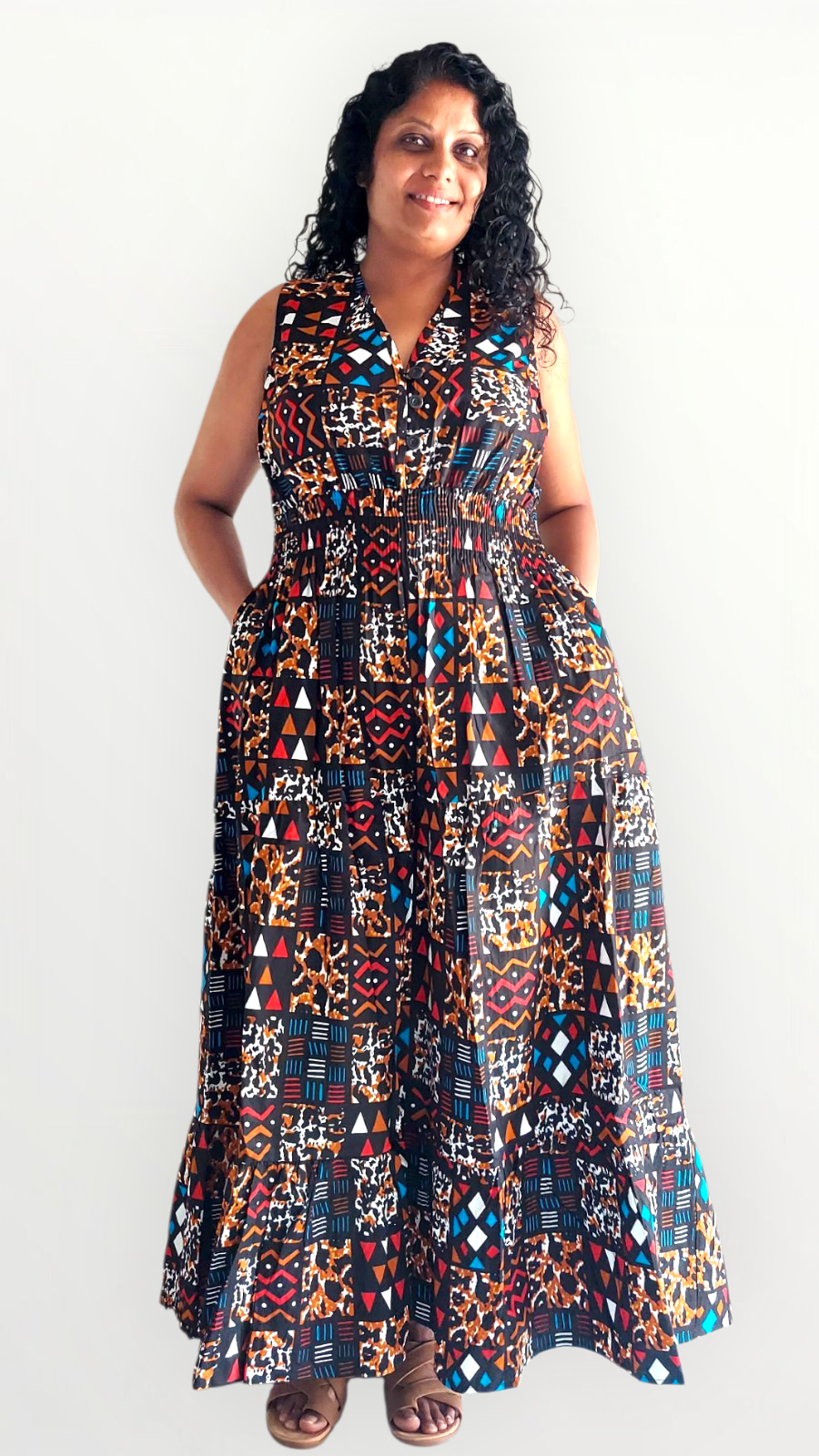 Smocked Dress With Scarf - 2038-66