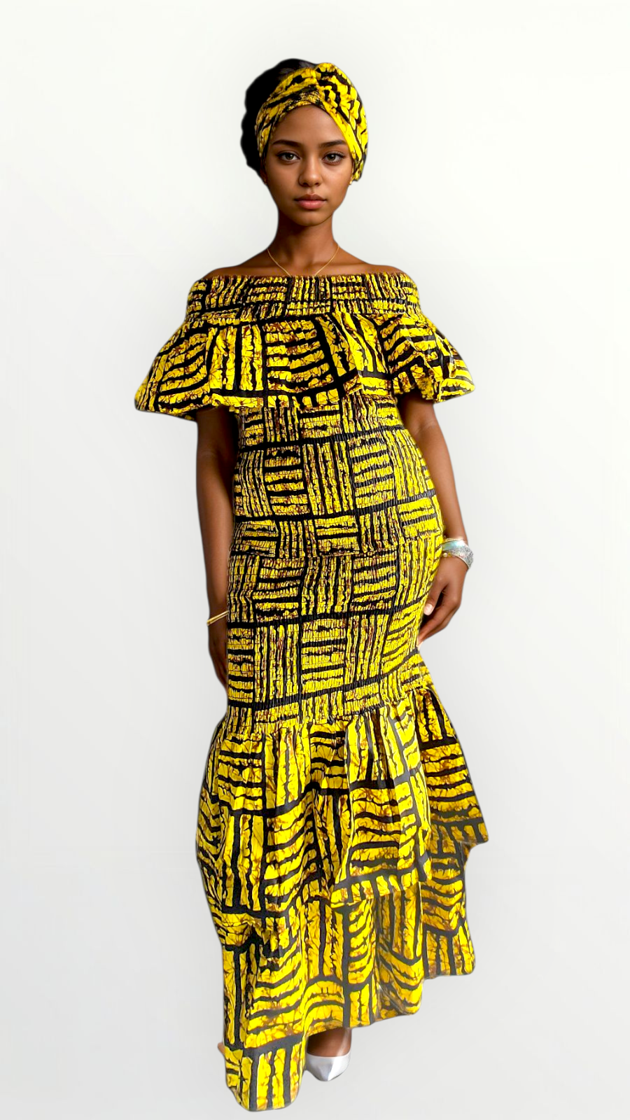 (Copy) Smocked fitted & flare Skirt & Blouse Set-DRS019 Yellow