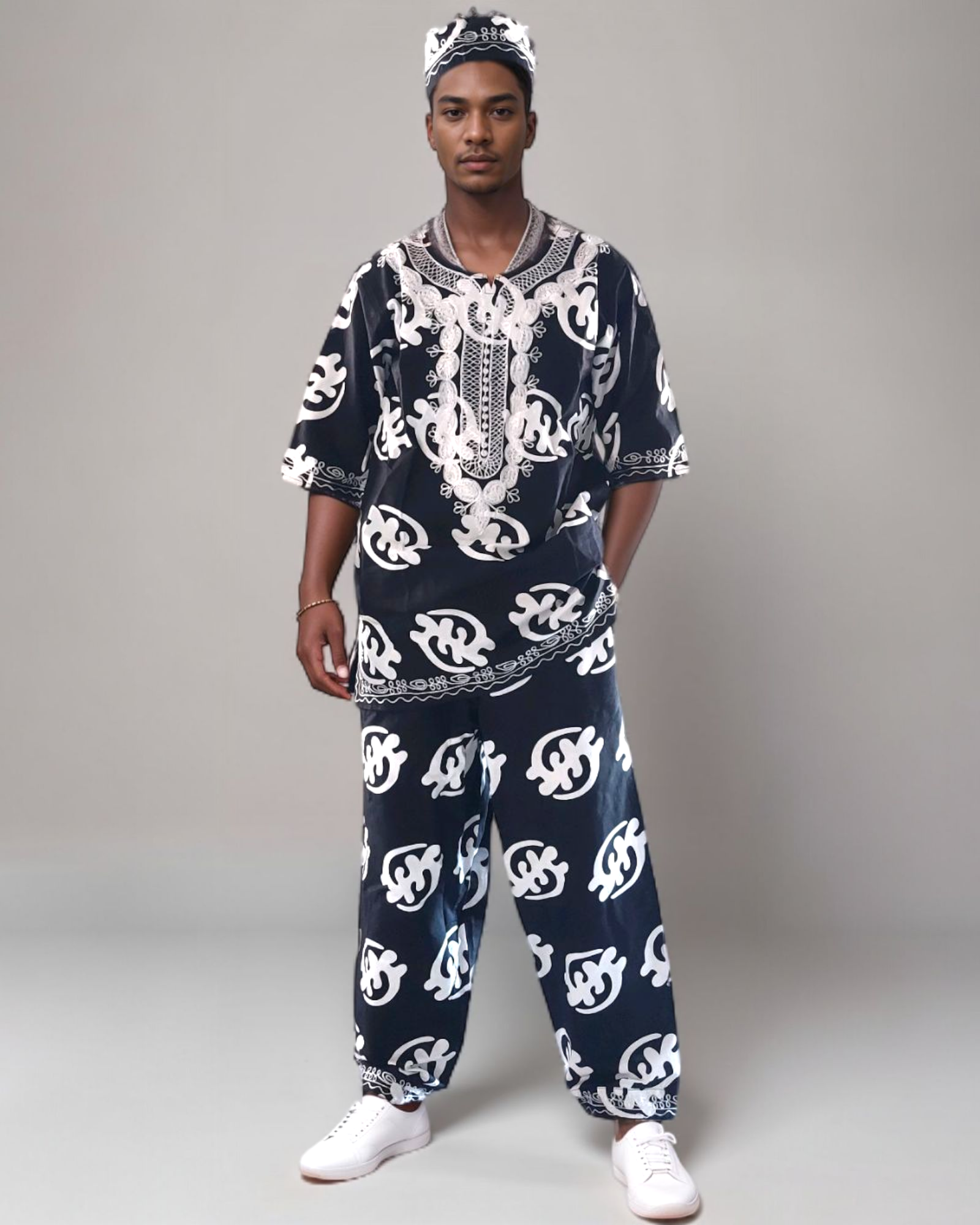 Men's 3Pcs Embroidery Set- Black Gynamee Print