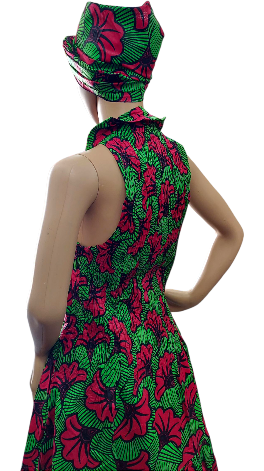 (Copy) Smocked Halter Dress With Scarf Fuchsia Floral - 3028L