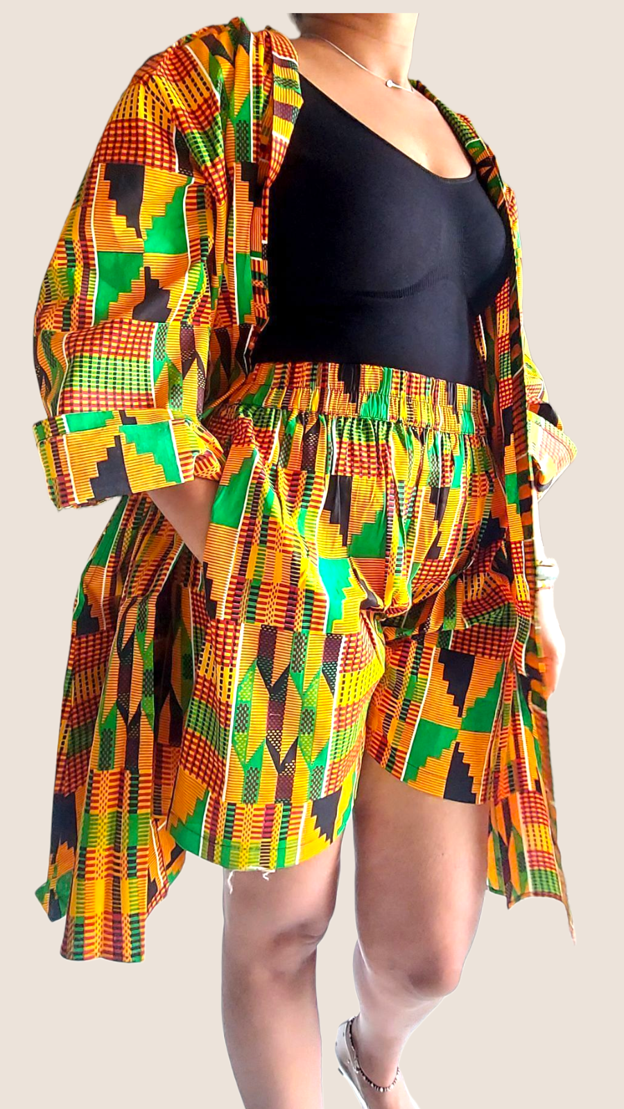 Kimono Shorts Set / Shorts & Kimono / Anarks Print 012 Orange Kente