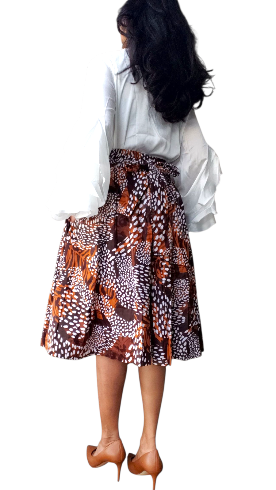 AA18-521 Woman Mid Length Skirt - Brown/Cream