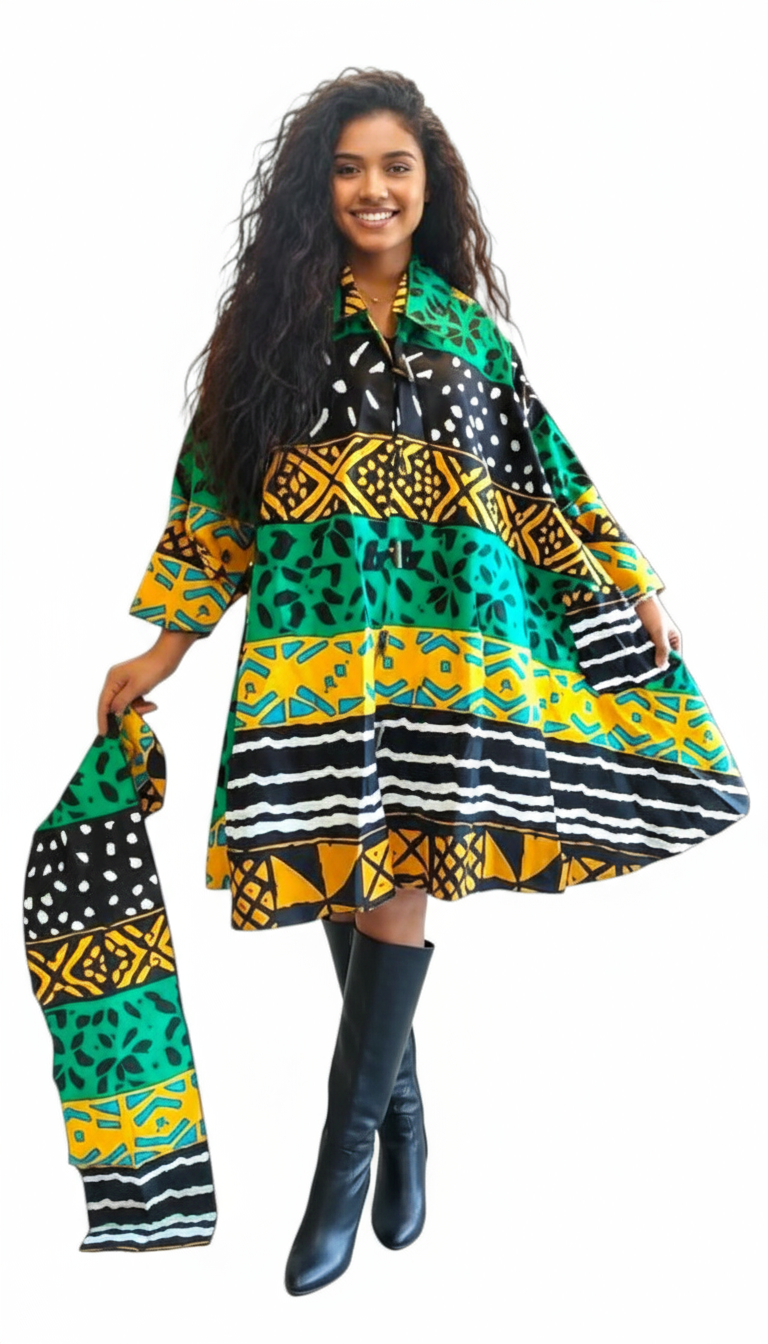Cotton Short Dress / Blouse- Ankara Print- 243 / DRS029