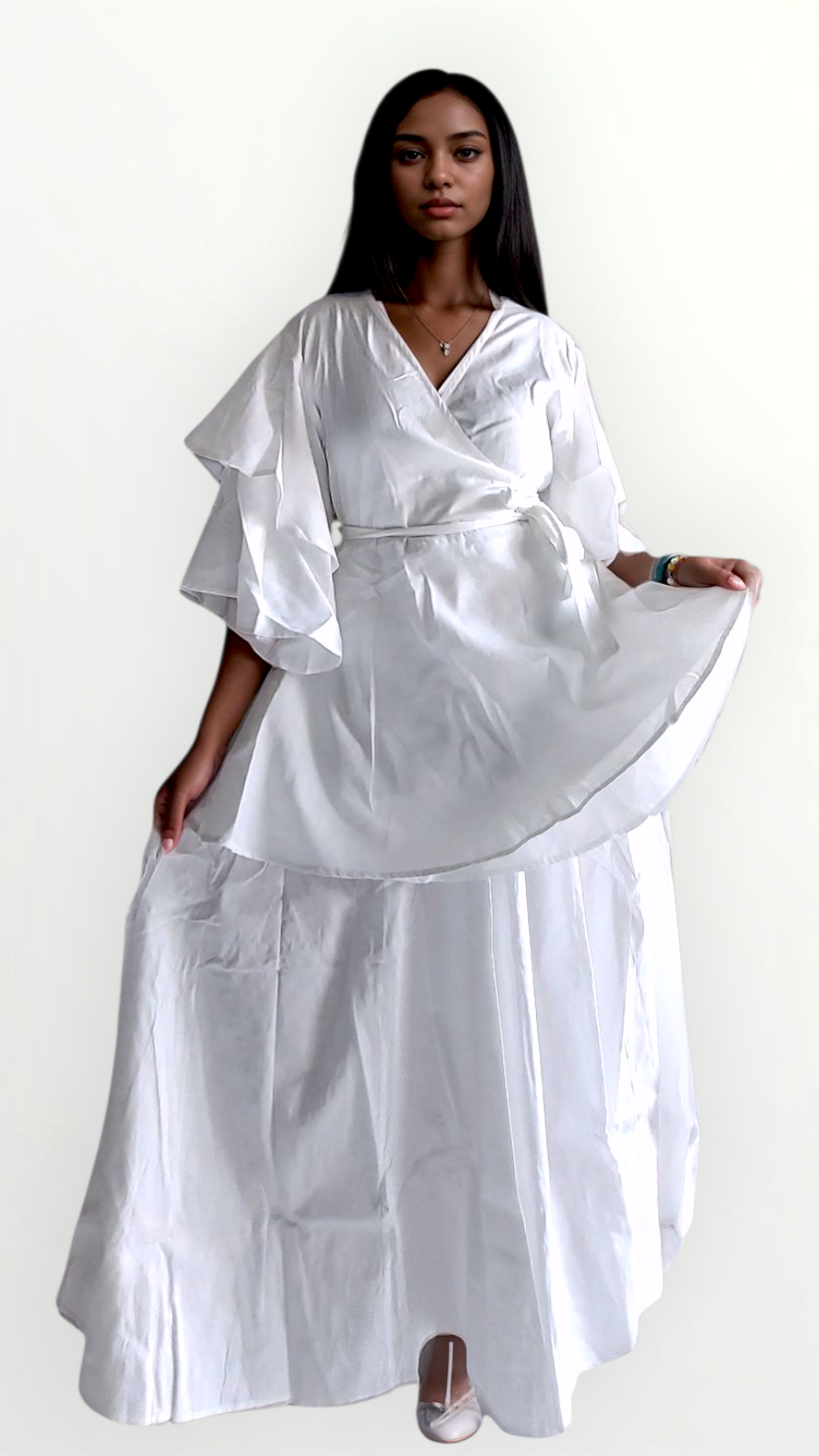 Cotton Wrap Blouse & Long Skirt-TO12/1350 White