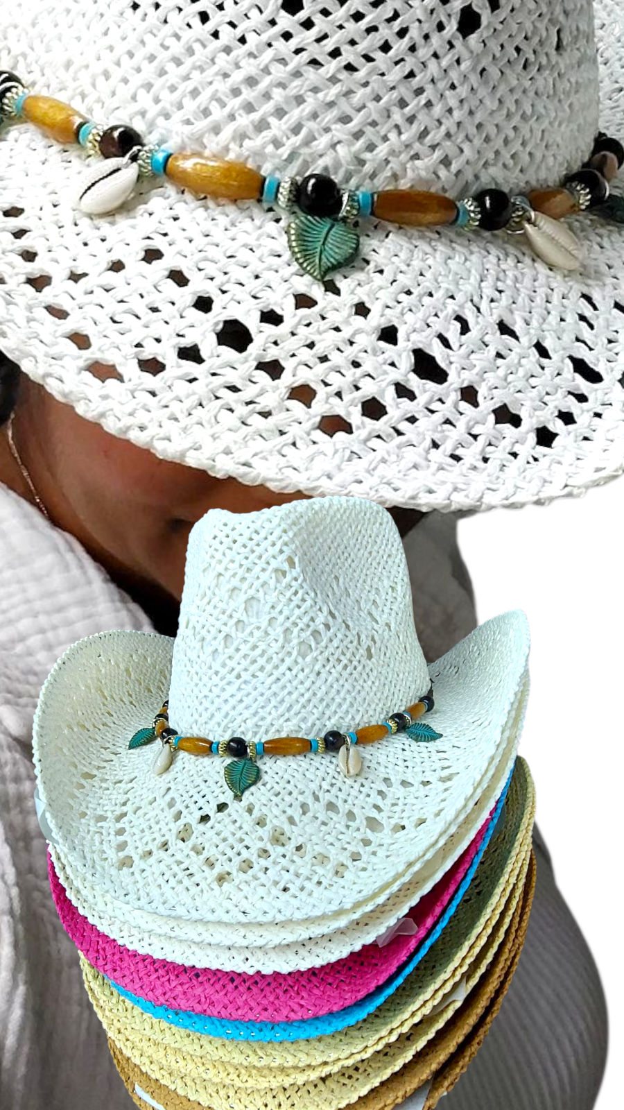Cowgirl Straw Hat / Pack of 12 Western Hat- Cowrie Shell