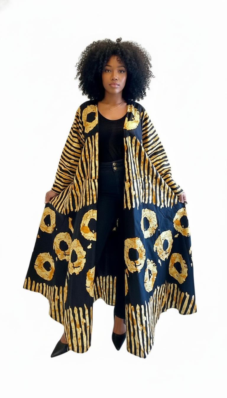 Wrap Dress / Ankara Print - 1360 Black/Yellow