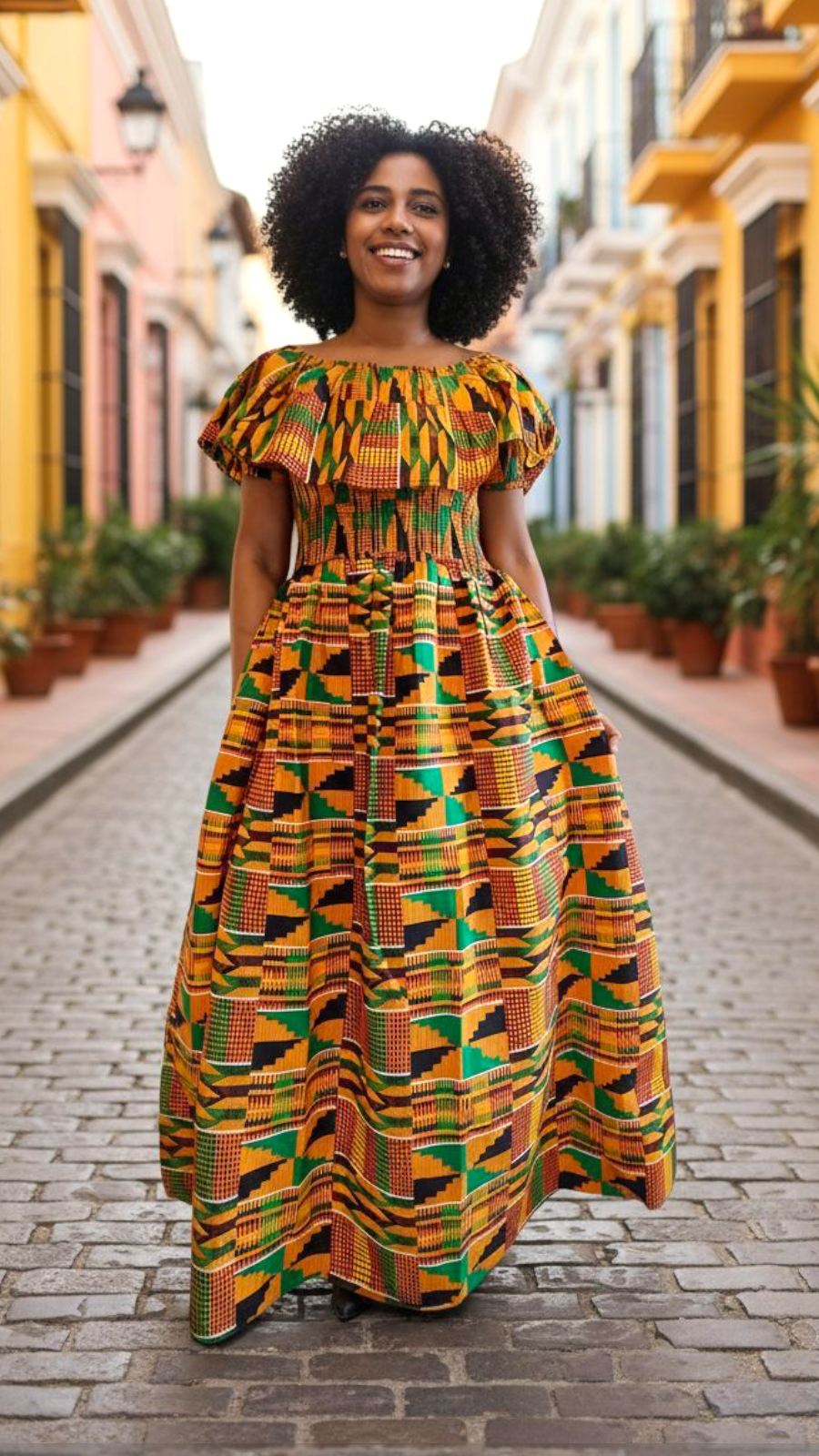 Maxi Frill Dress / Ankara Print - D048