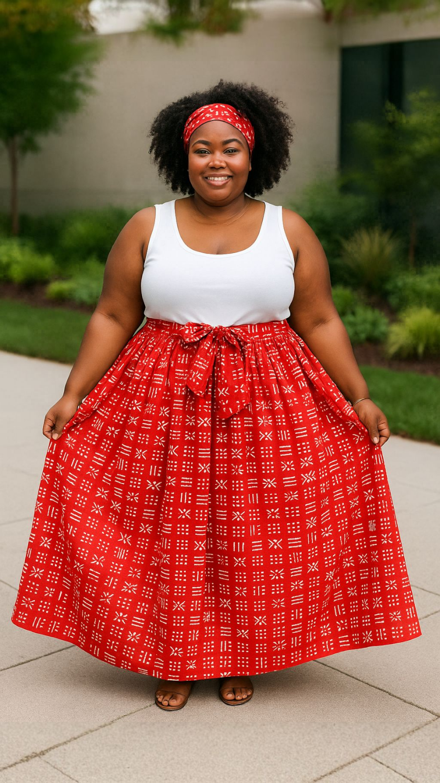 Woman Long Printed Maxi Skirt-1350 Red