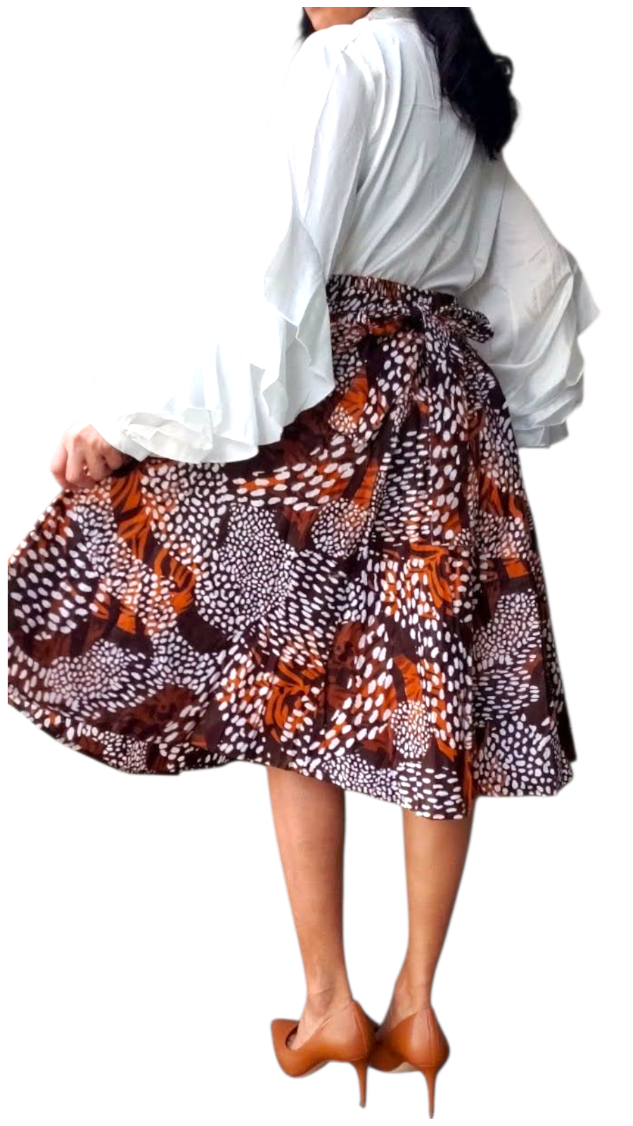 AA18-521 Woman Mid Length Skirt - Brown/Cream