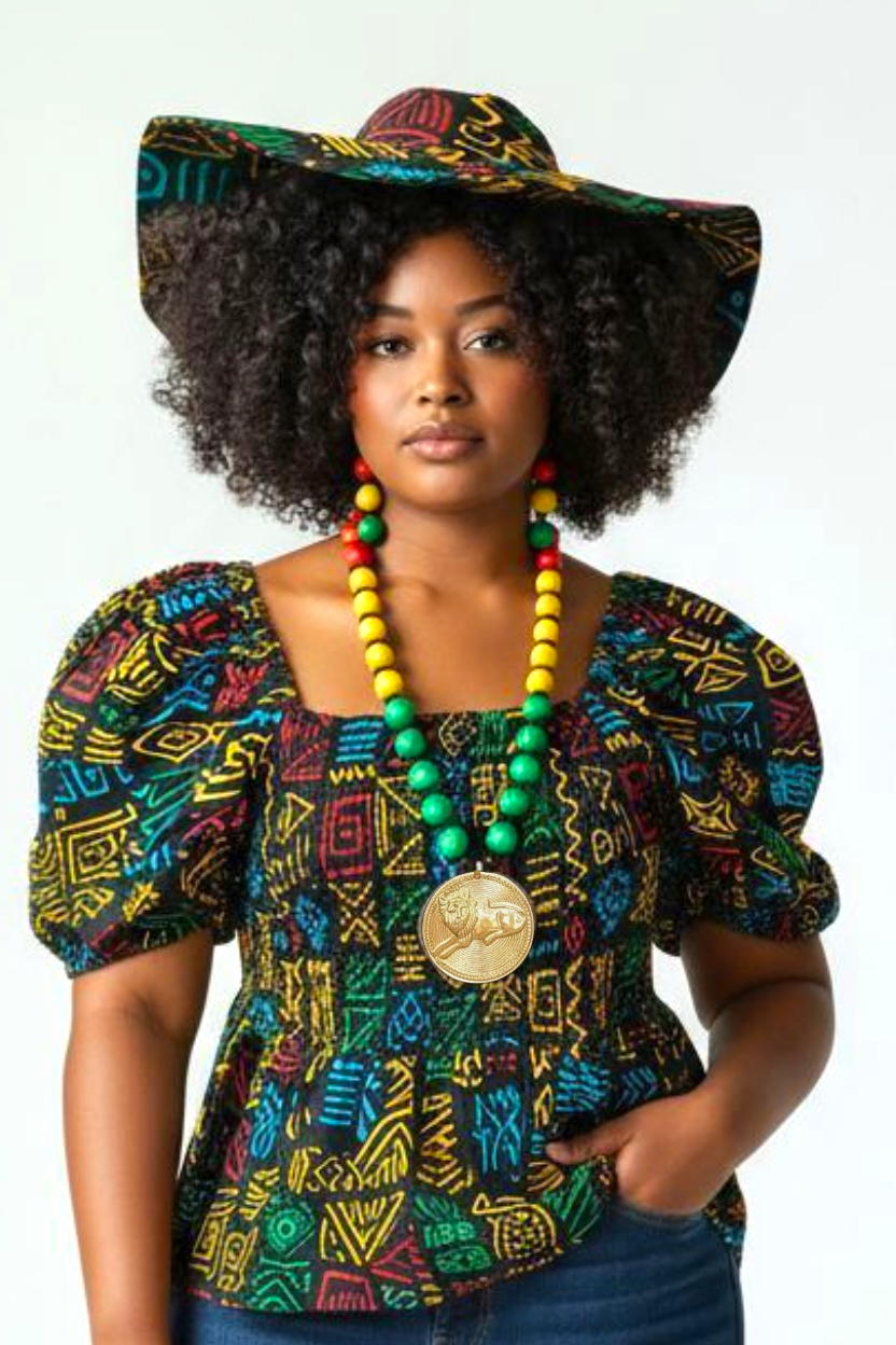 Beaded  Pendant Necklace & Earrings Set- Rasta Lion