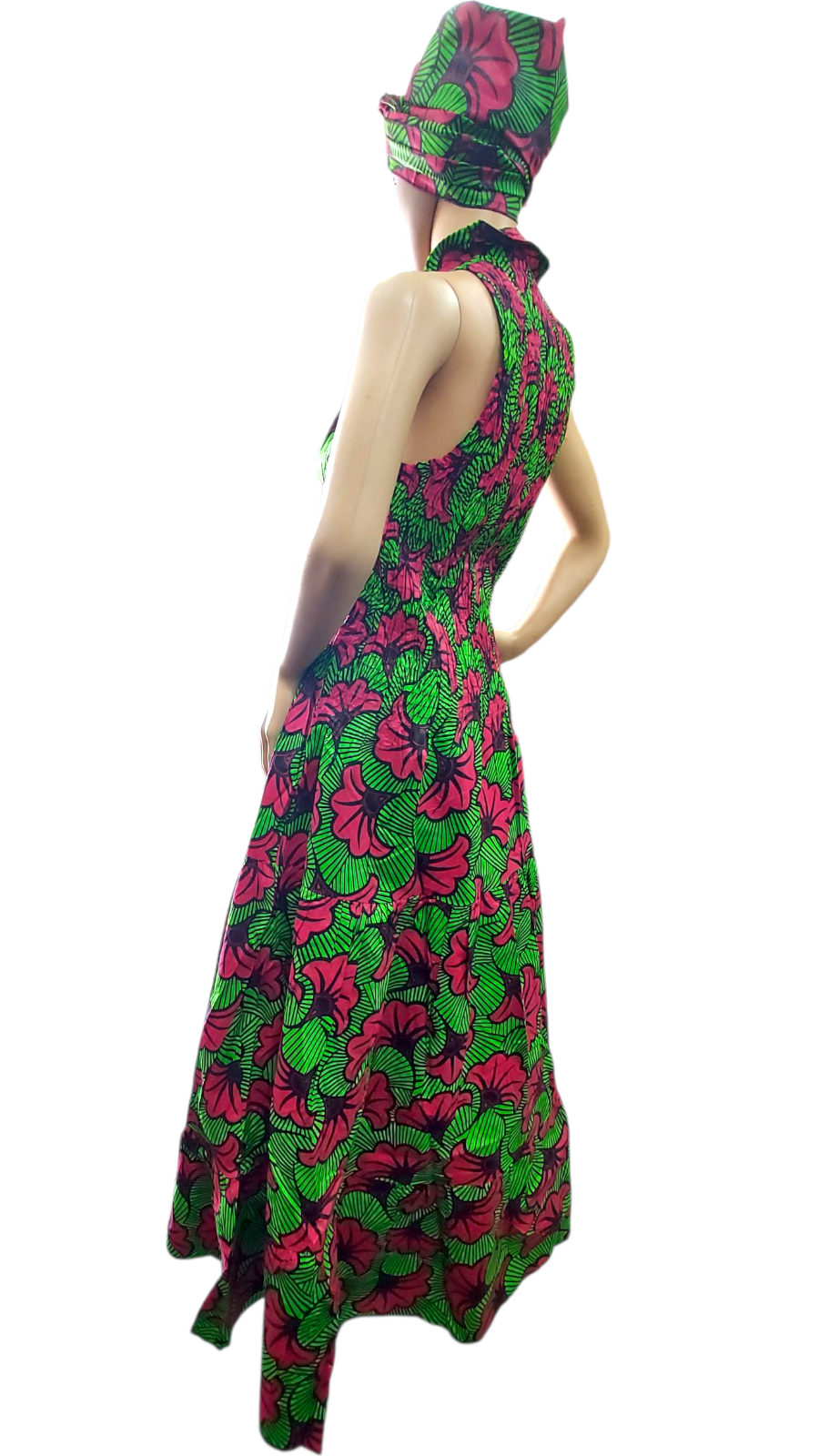 (Copy) Smocked Halter Dress With Scarf Fuchsia Floral - 3028L