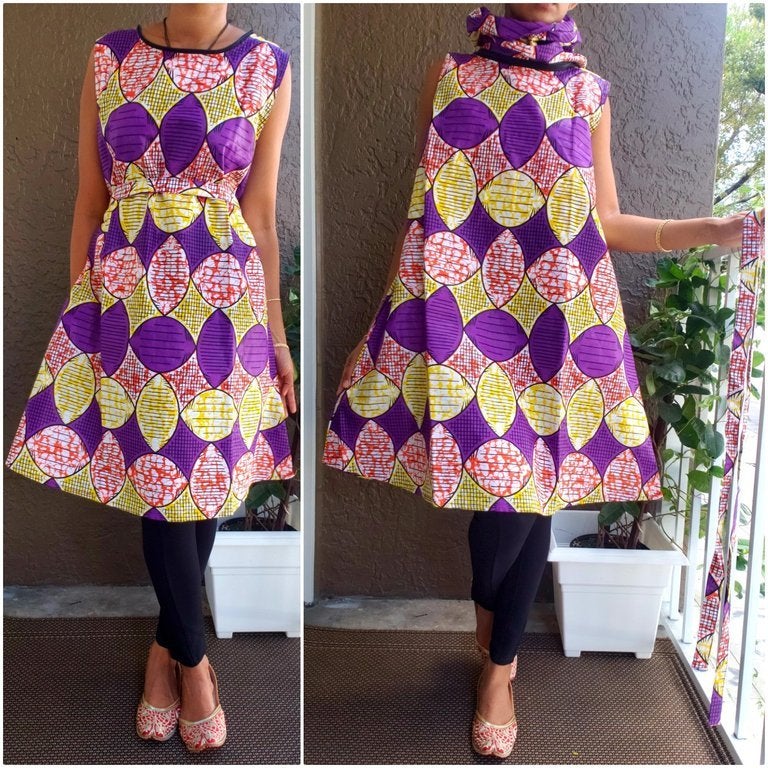 #2041 MIDDI TURTLE NECK  DRESS- PURPLE/YELLOW