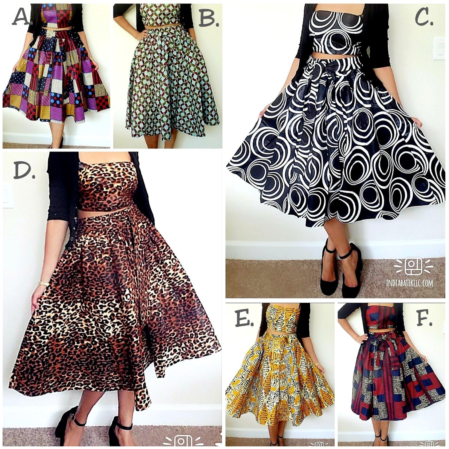 #7012 Women Mid Length Flared Skirt- printed