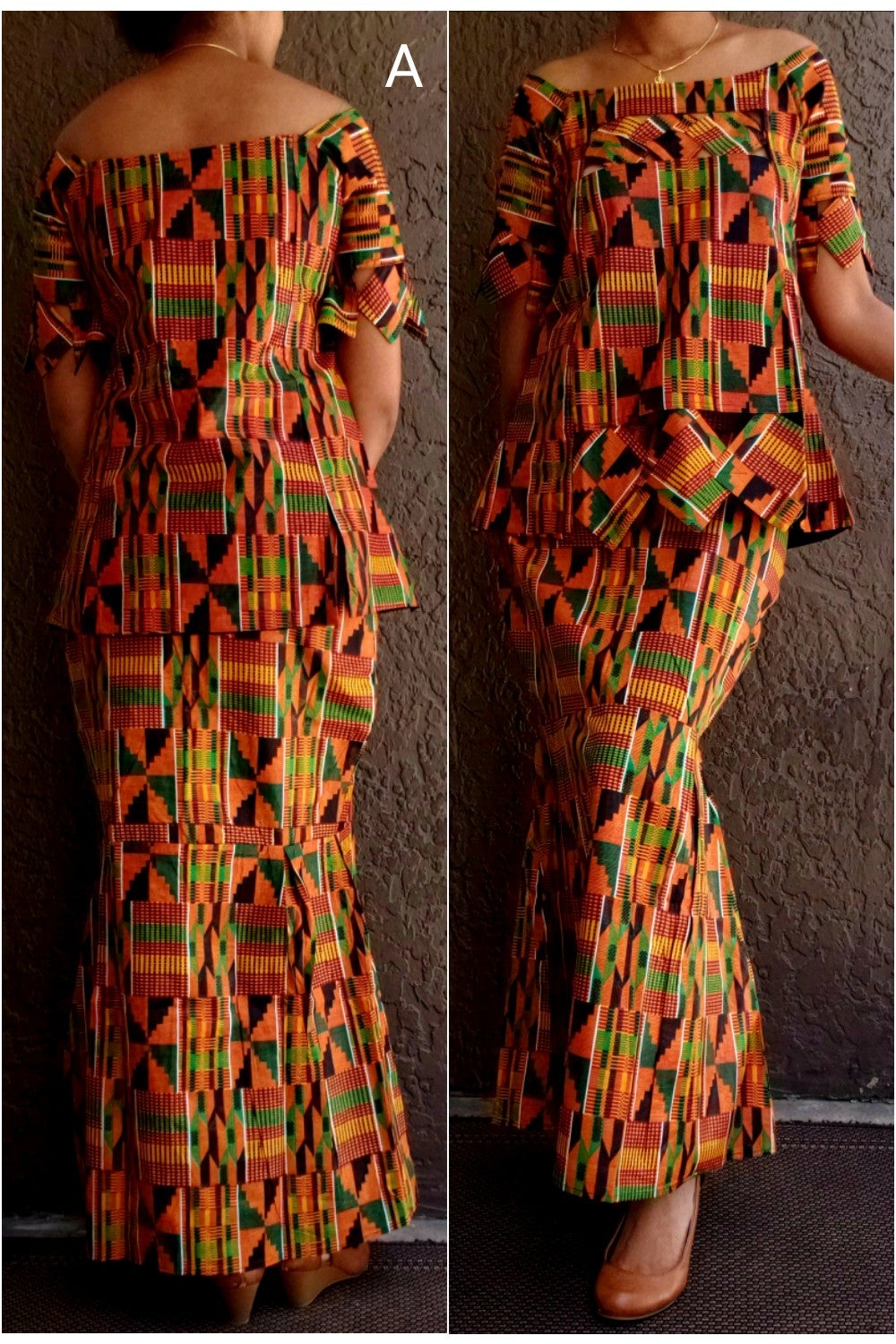 PTS12 Woman Traditional 3Pcs Set- Orange Kente