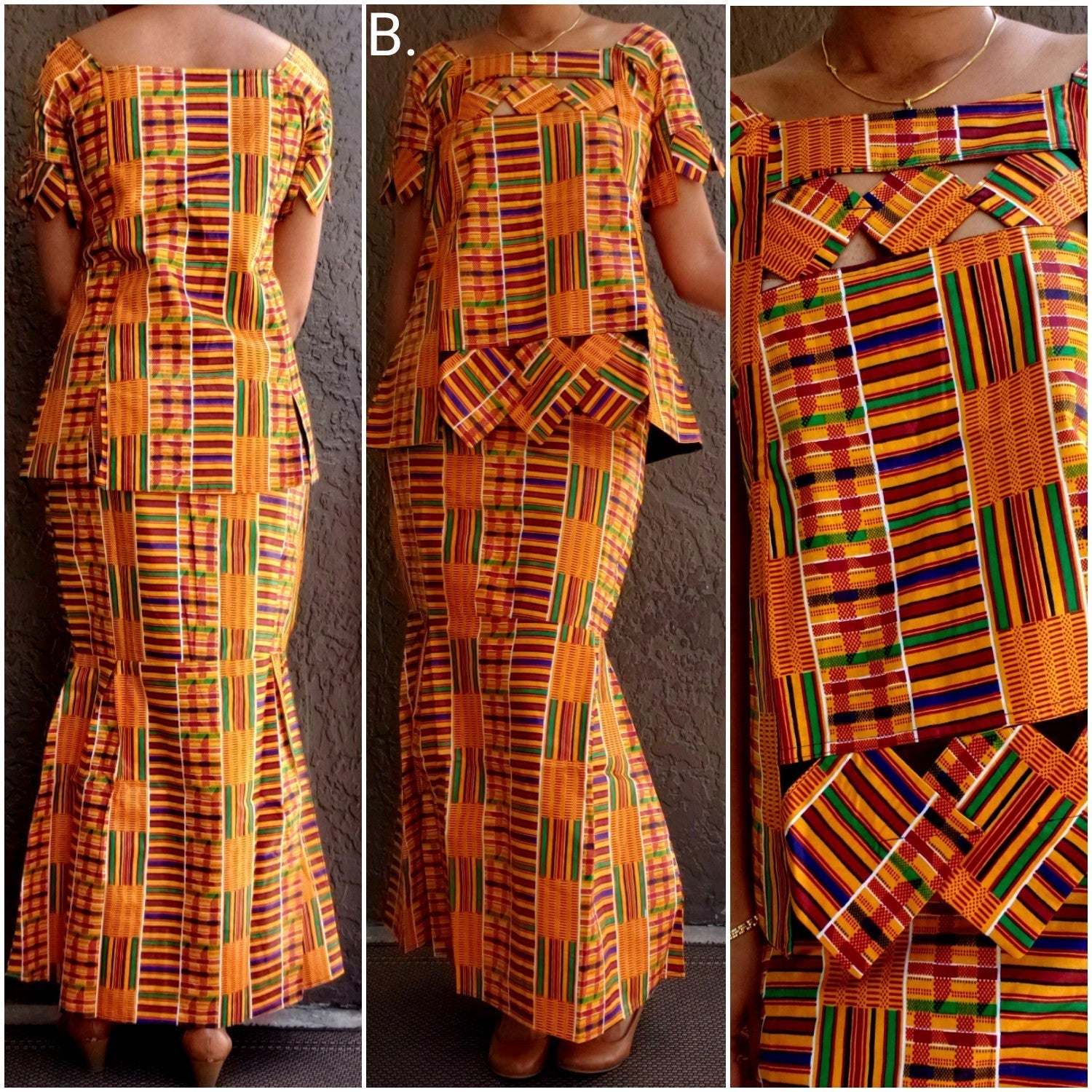 PTS12 WomanTraditional 3Pcs Set- Yellow Kente