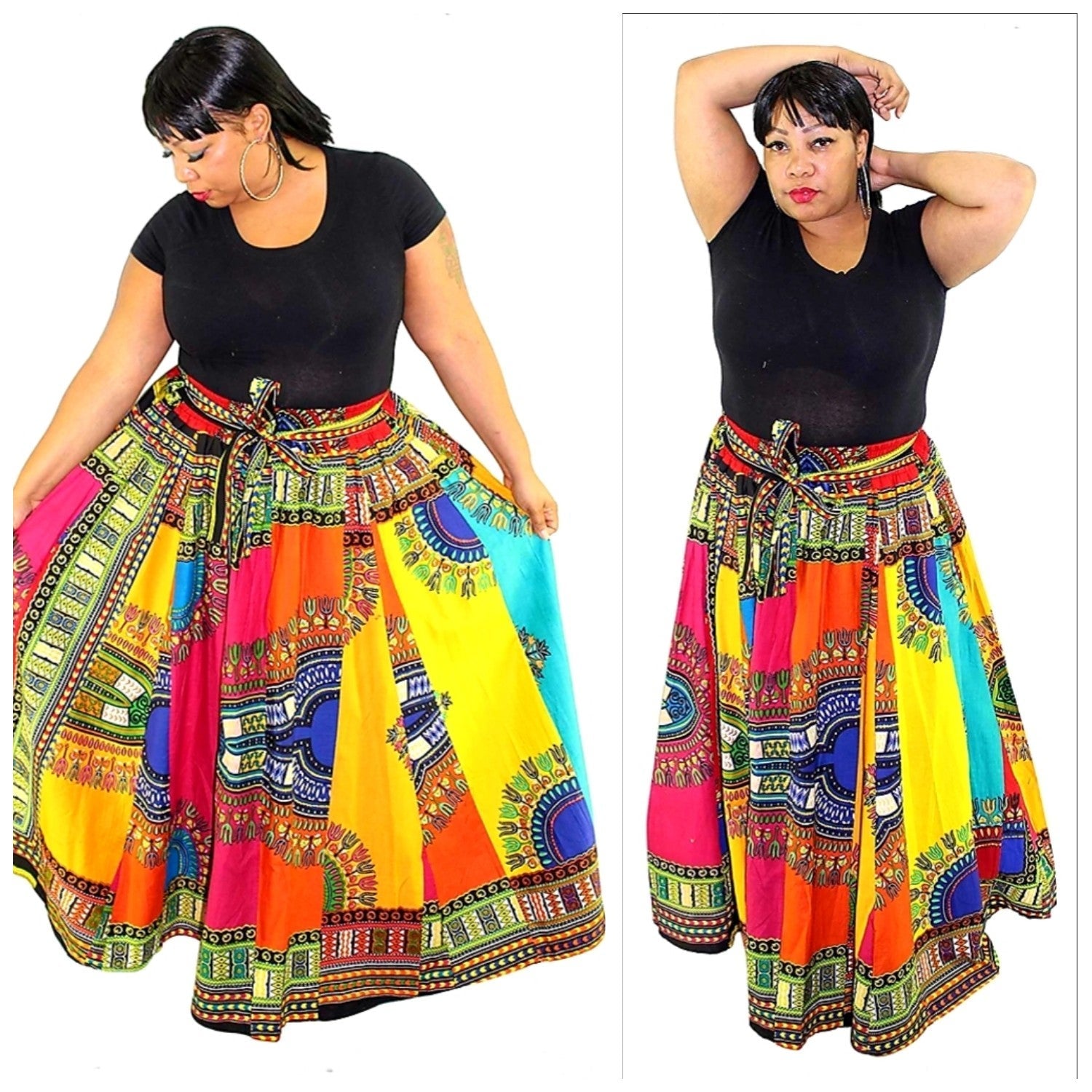 RAINBOW PATCH WORK LONG MAXI SKIRT