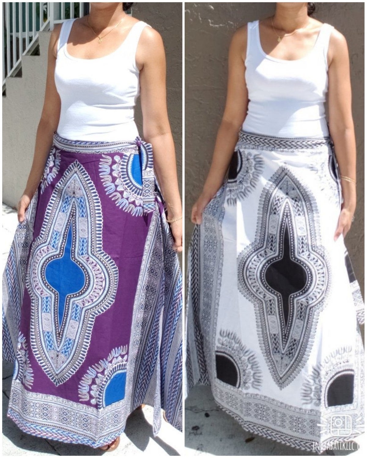 #6006- Women Long Wrap Skirt- Dashiki Print