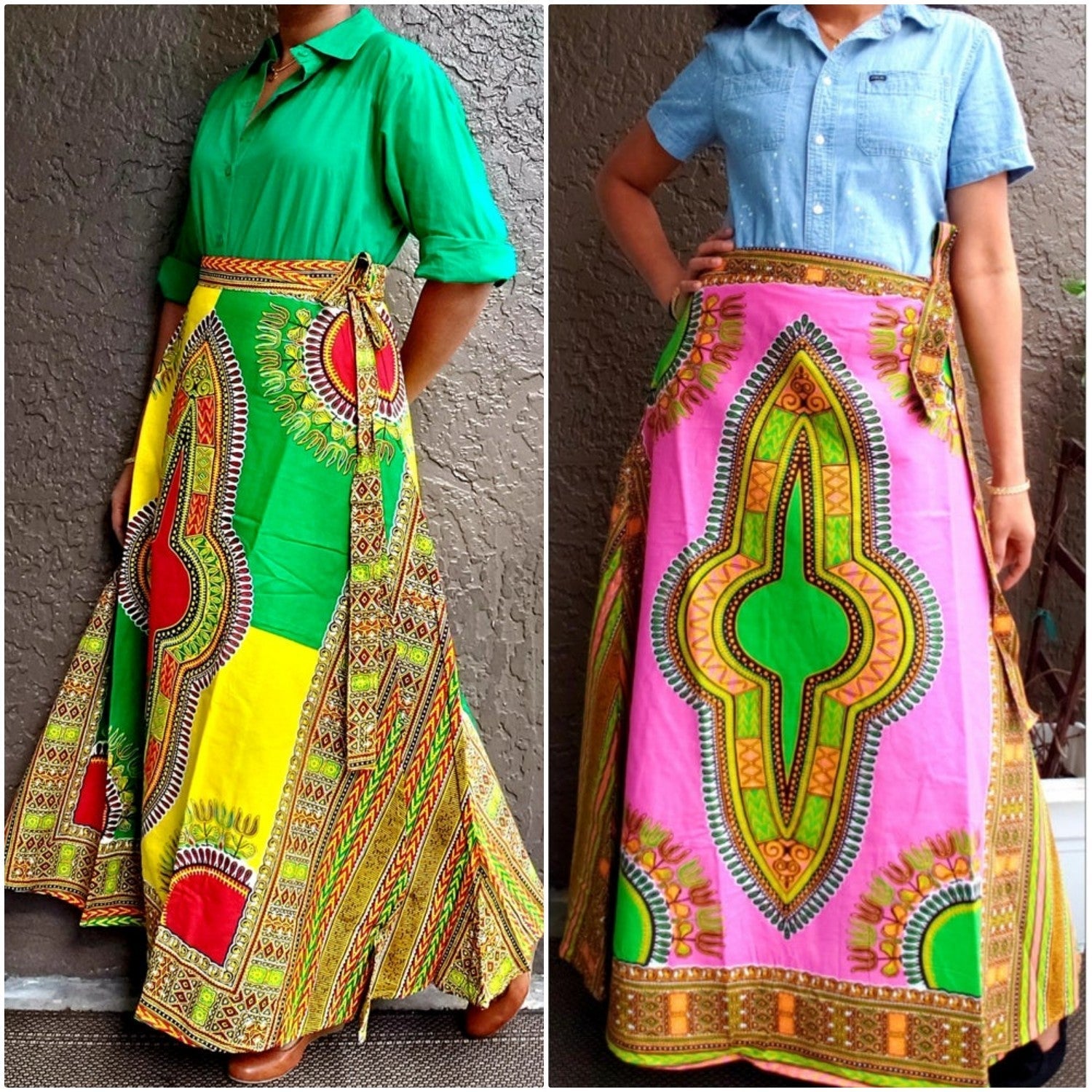 #6006- Women Long Wrap Skirt- Dashiki Print