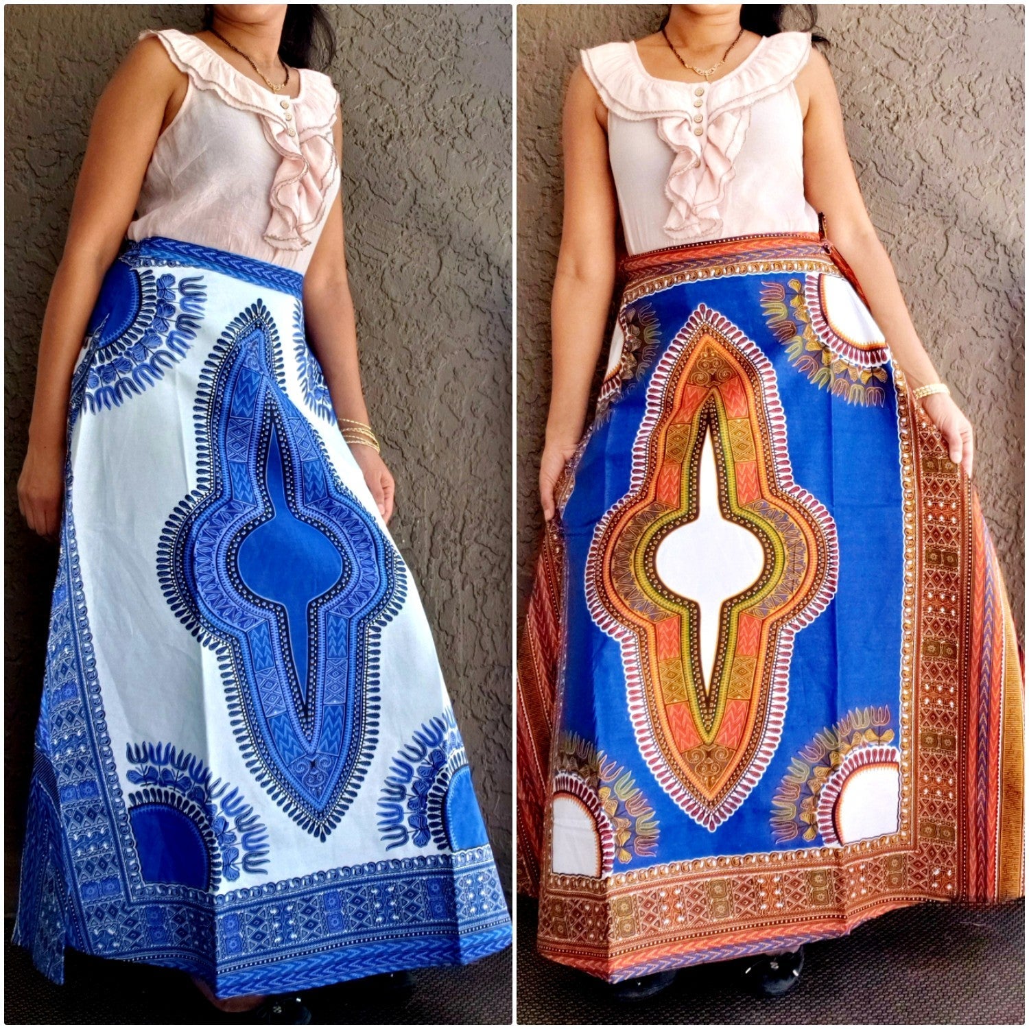 #6006- Women Long Wrap Skirt- Dashiki Print