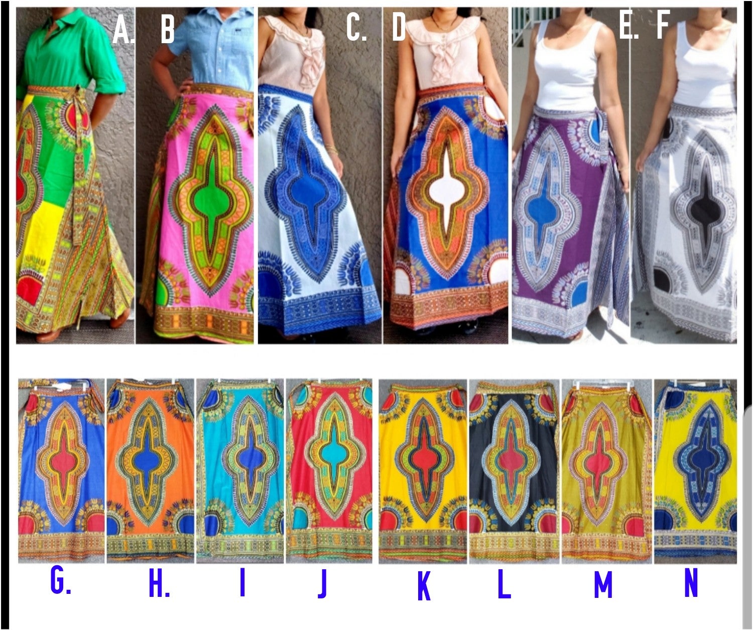 #6006- Women Long Wrap Skirt- Dashiki Print