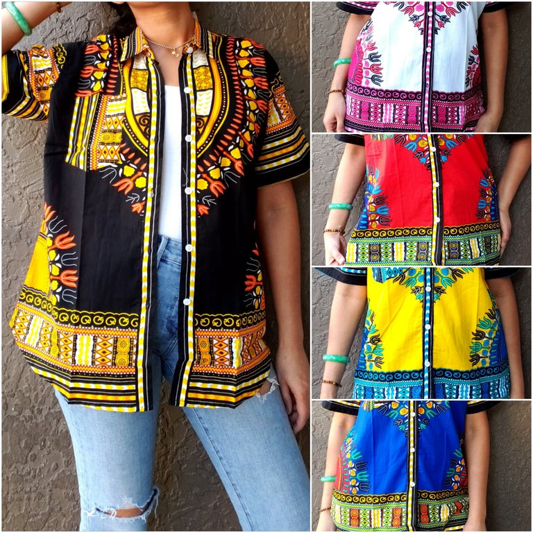 #586- Unisex Button Down Shirt- Dashiki