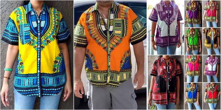 #586- Unisex Button Down Shirt- Dashiki