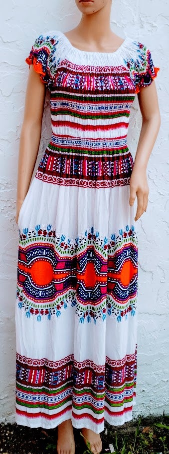 TD3- Women Long Smocked Dress-Dashiki