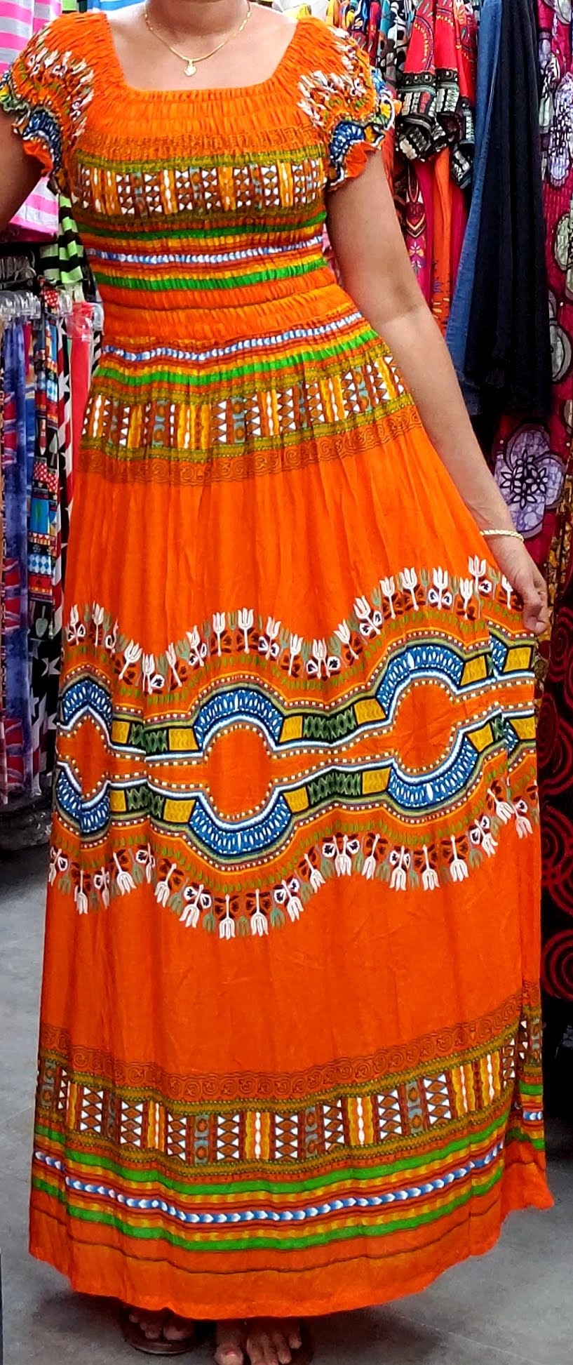 TD3- Women Long Smocked Dress-Dashiki