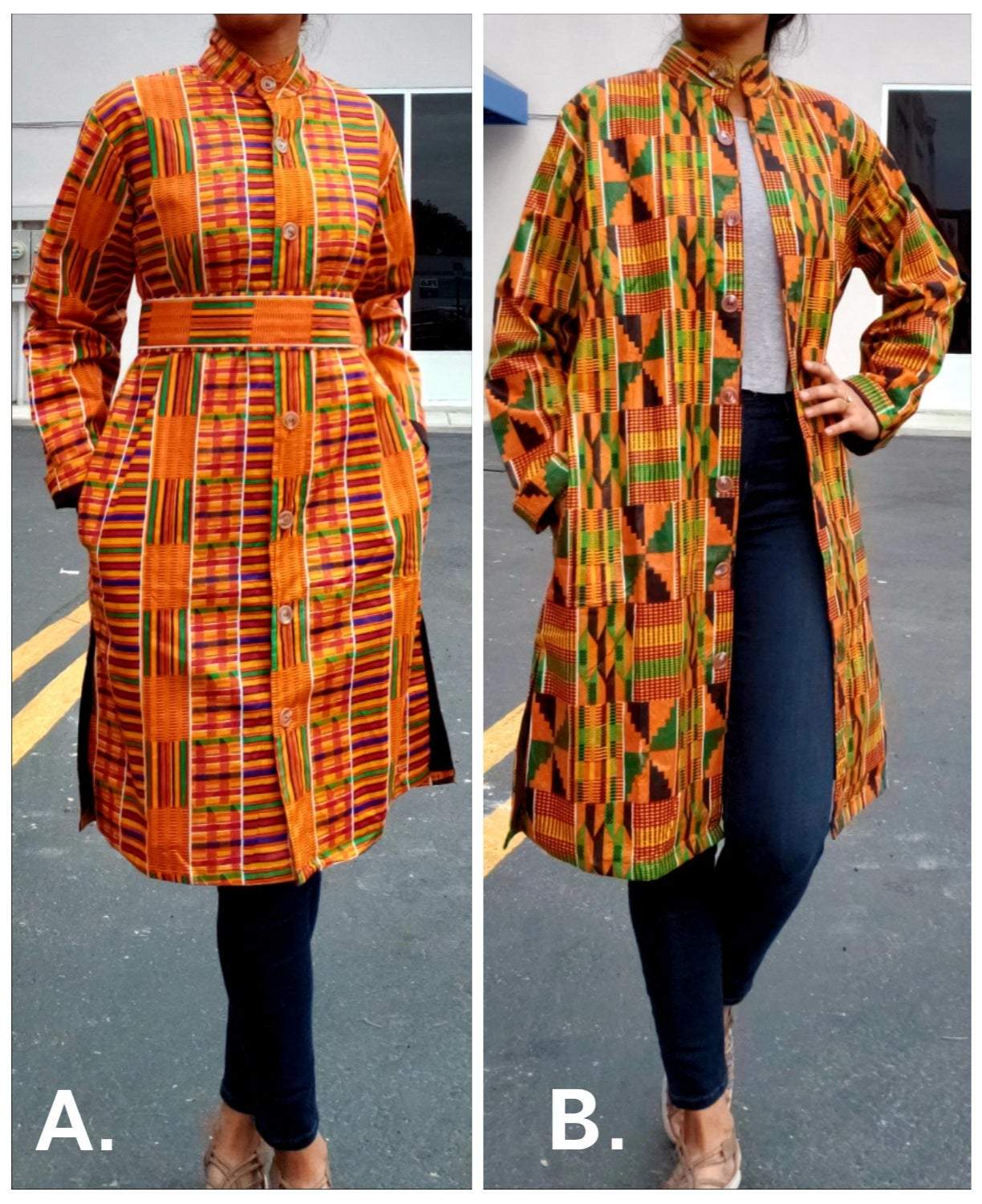 440 Button Down Dress Coat- Traditional African  Kente