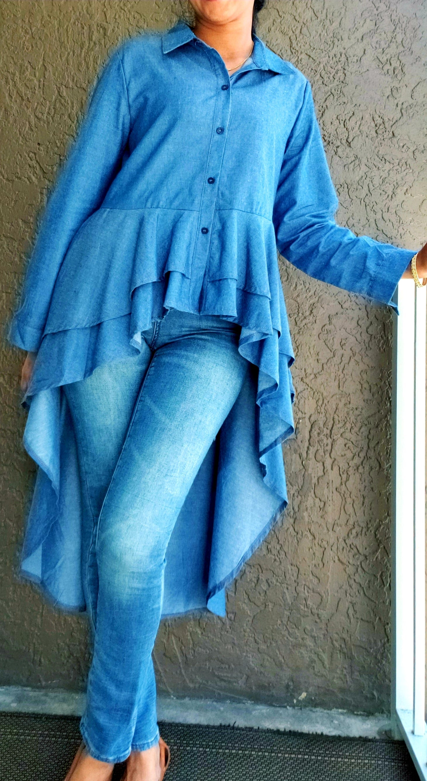 #18-965 DENIM HI/LO BLOUSE