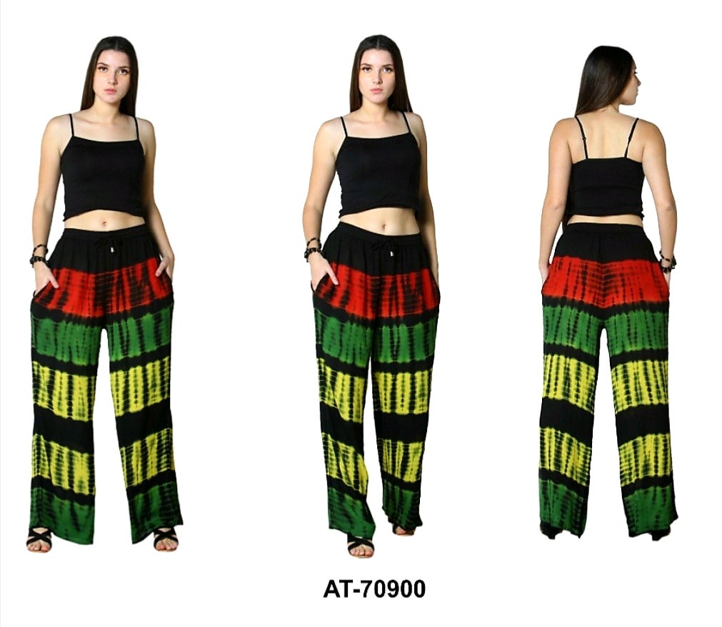 #70900- Women Long Wide Leg Pant- Black TD Rasta