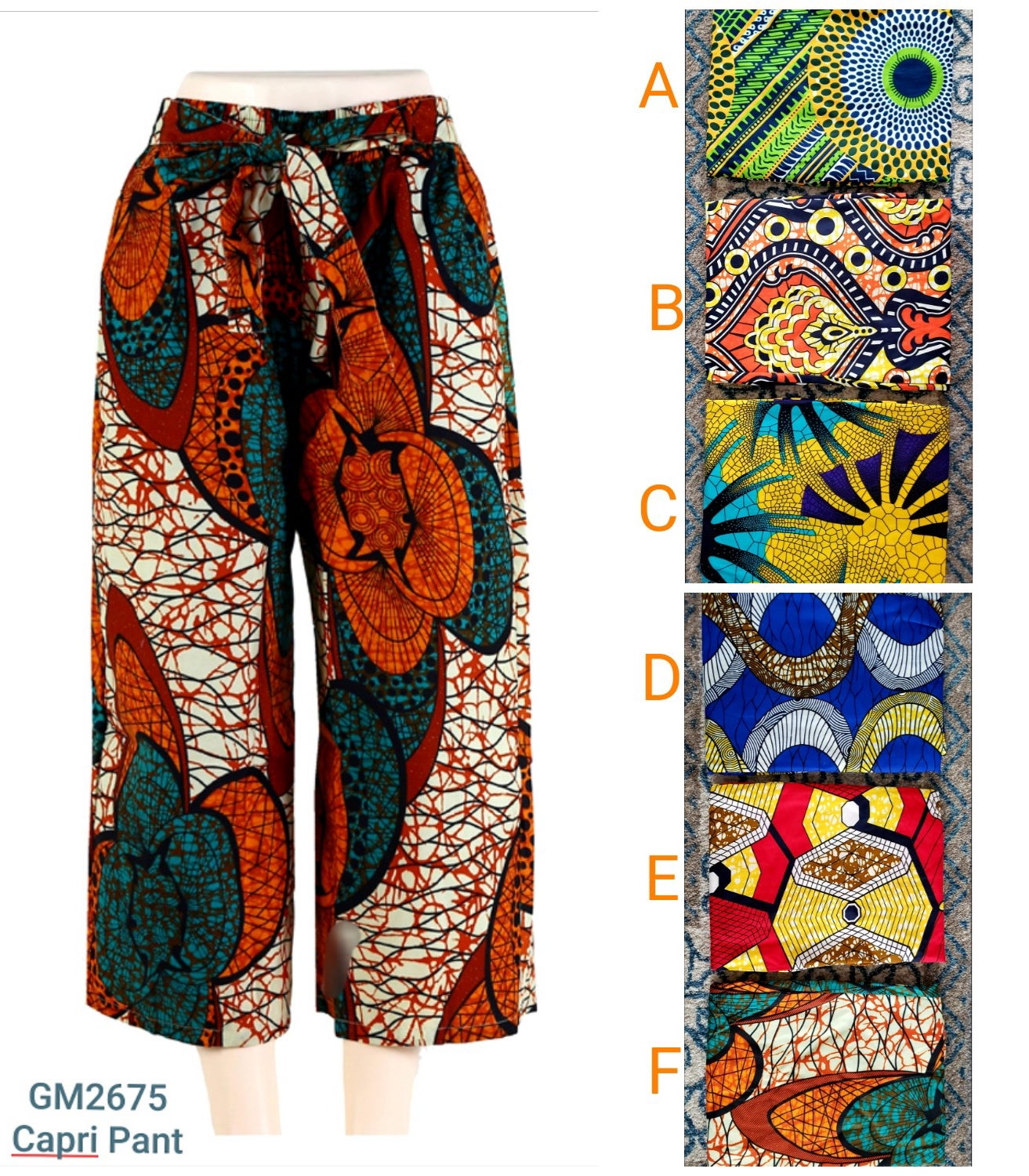 #2675 Women African  Printed Capri Pant