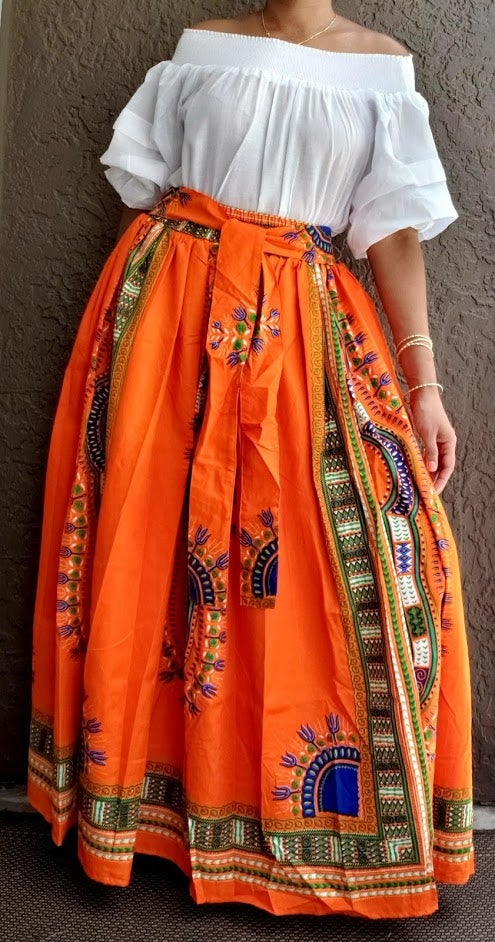 #AA18-522 - Women Long Maxi Skirt- Traditional Dashiki Print