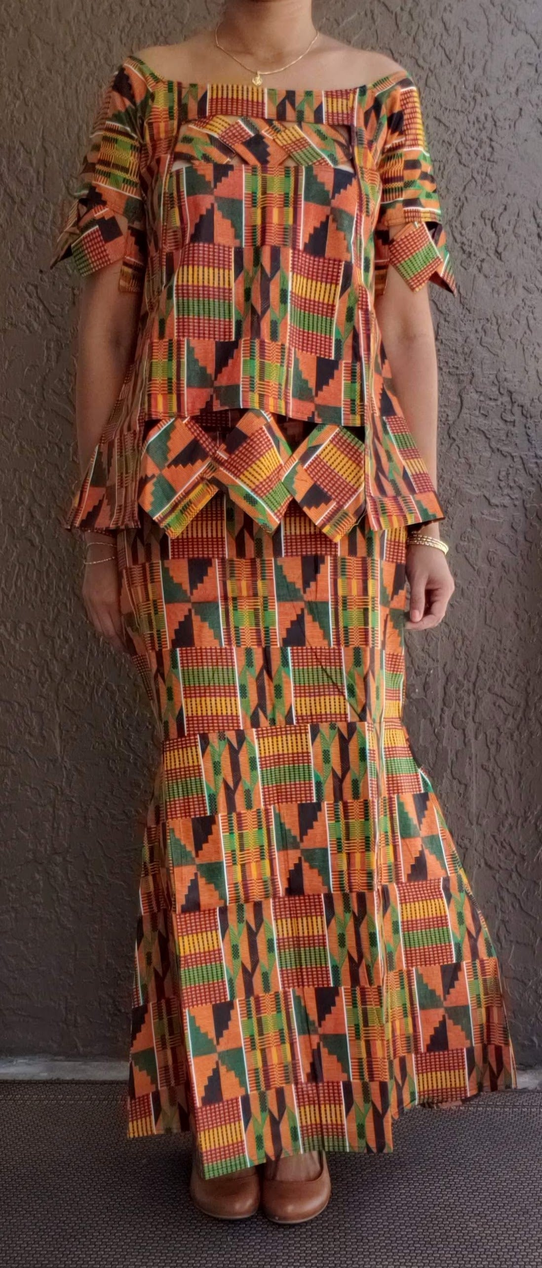 PTS12 Woman Traditional 3Pcs Set- Orange Kente