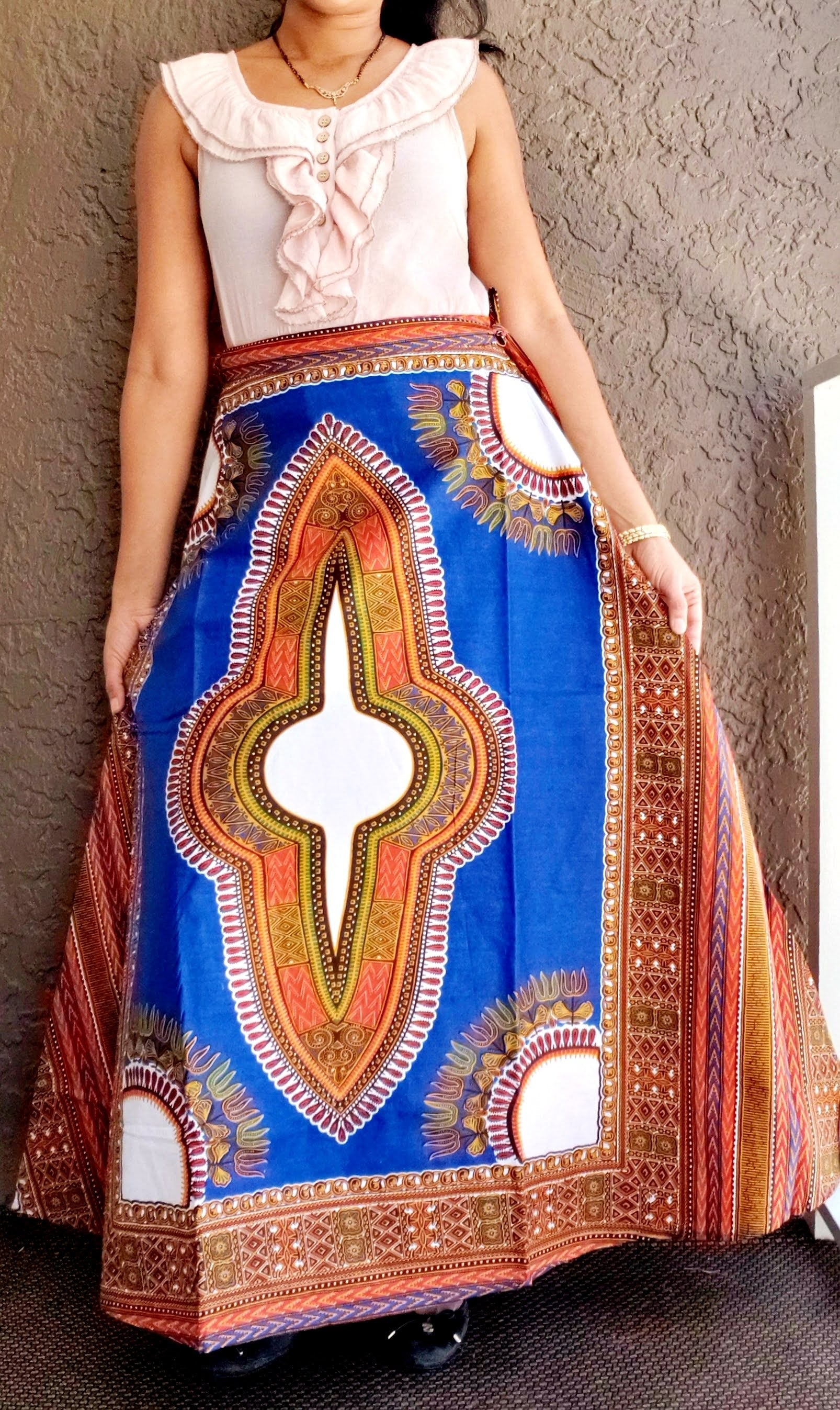 #6006- Women Long Wrap Skirt- Dashiki Print