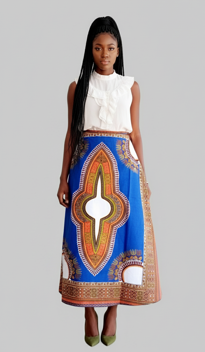 #6006- Women Long Wrap Skirt- Dashiki Print