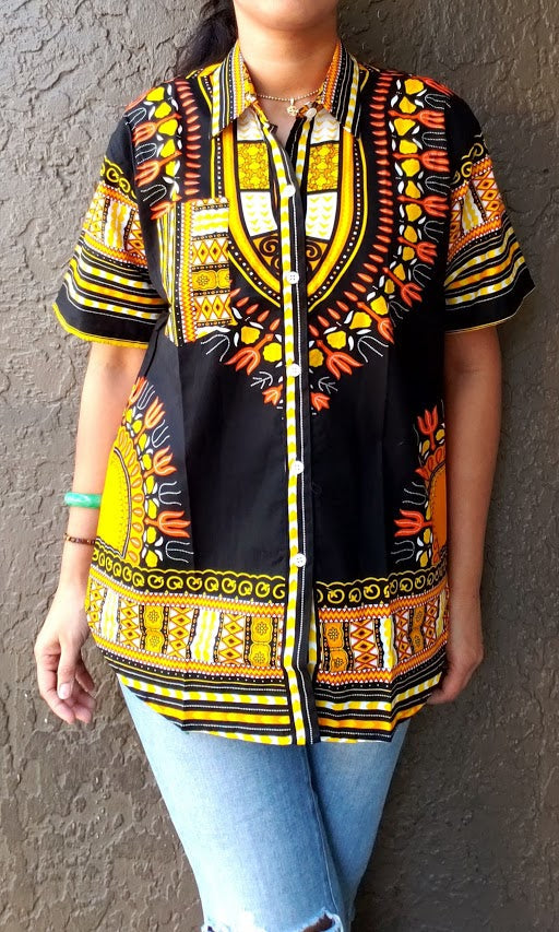 #586- Unisex Button Down Shirt- Dashiki