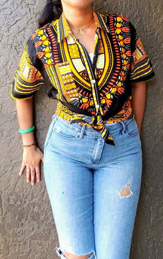 #586- Unisex Button Down Shirt- Dashiki