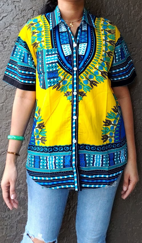 #586- Unisex Button Down Shirt- Dashiki