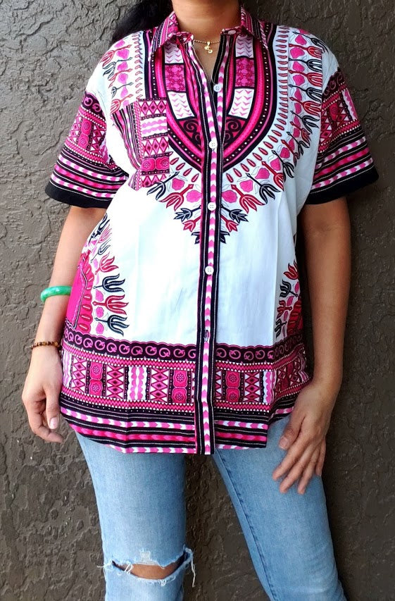 #586- Unisex Button Down Shirt- Dashiki