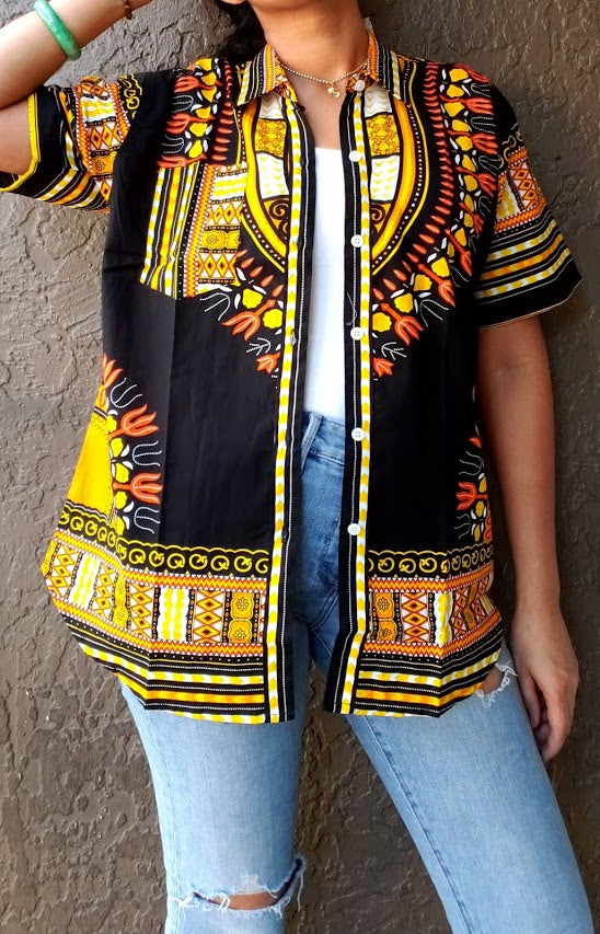 #586- Unisex Button Down Shirt- Dashiki