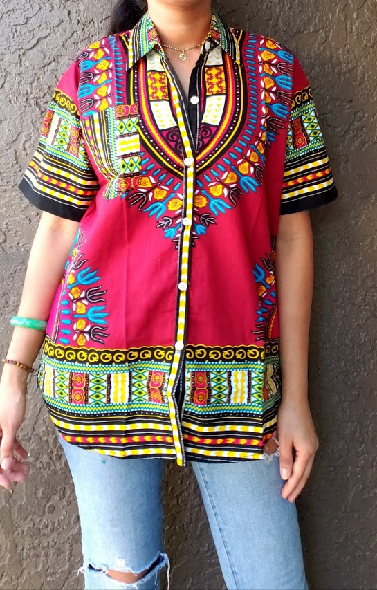 #586- Unisex Button Down Shirt- Dashiki