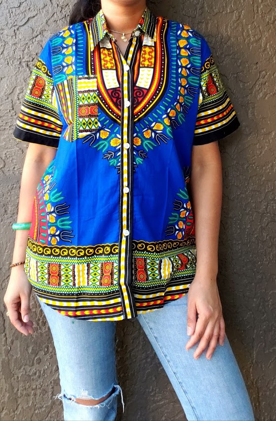 #586- Unisex Button Down Shirt- Dashiki