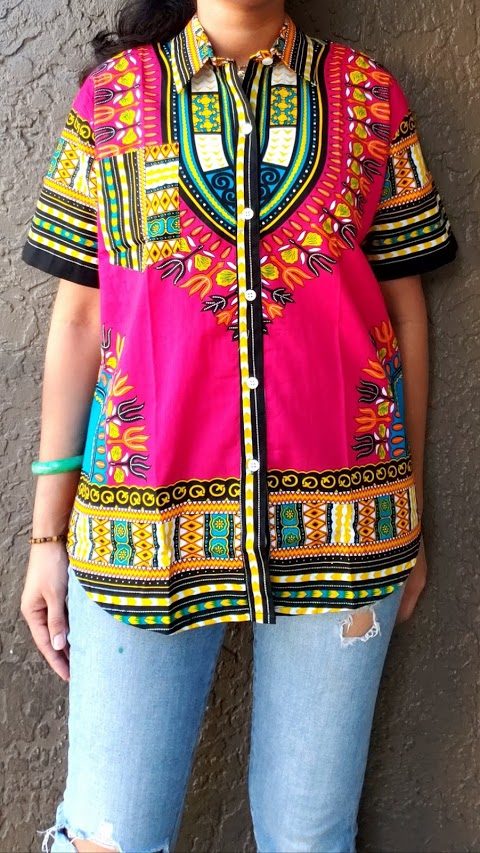 #586- Unisex Button Down Shirt- Dashiki